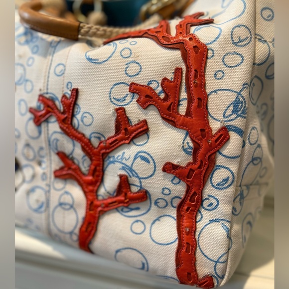 RARE COACH BUBBLE FISH CORAL LARGE TOTE - Picture 5 of 10